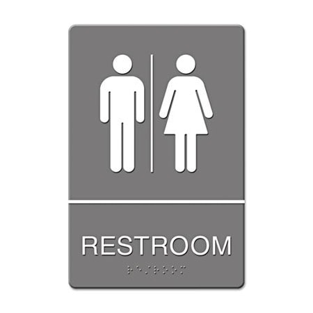 U. S. Stamp & Sign Restroom Man/Woman, Plastic, 9" x 6", Double-sided adhesive tape 4812